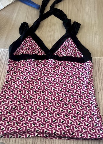 Fermuarlı Pembe Desenli Mini Bohem Mayo - Görsel 2