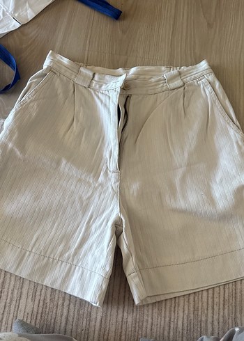 Bej Keten Pilili Hamile Şort - Görsel 2