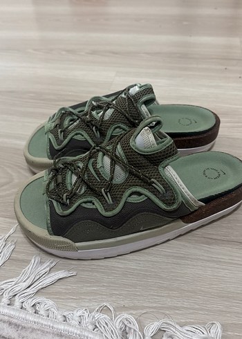 Erkek Spor Terlikler Yeşil Gri Cırt Cırtlı - Görsel 7