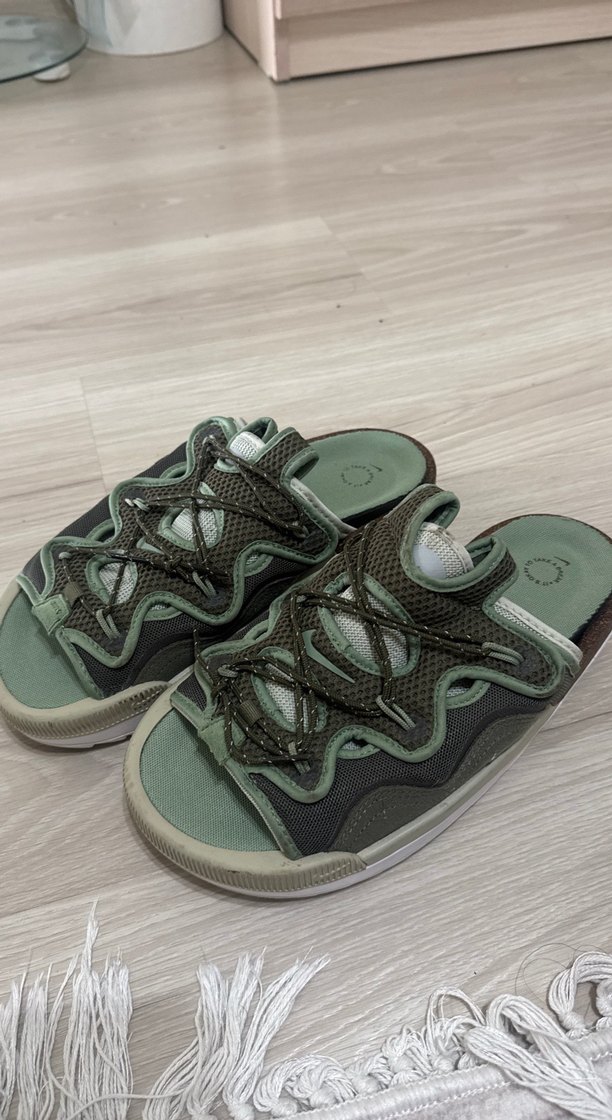 Erkek Spor Terlikler Yeşil Gri Cırt Cırtlı - Görsel 3