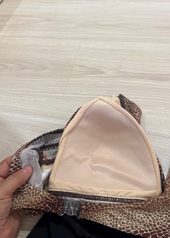 42 Beden kahverengi Renk Deri Desenli Mini Bikini Takımı