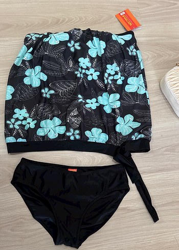 Bohem Tarzlı Mavi Çiçek Desenli Kemerli Mini Mayo - Görsel 2