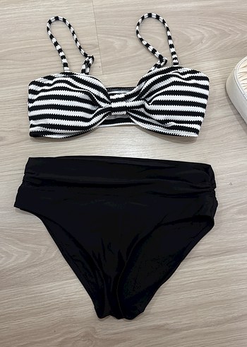 Siyah Zebra Desenli Mini Bikini Takım