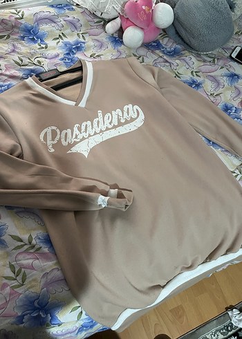 Kadın Bej V Yakalı Uzun Kollu Sweatshirt - Görsel 2