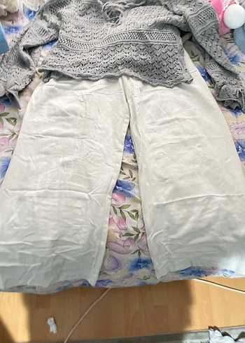 Beyaz Rahat Kesim Keten Pantolon - Görsel 3