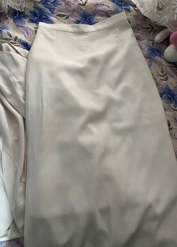 Beyaz Drapeli Kadın Uzun Etek - Görsel 2