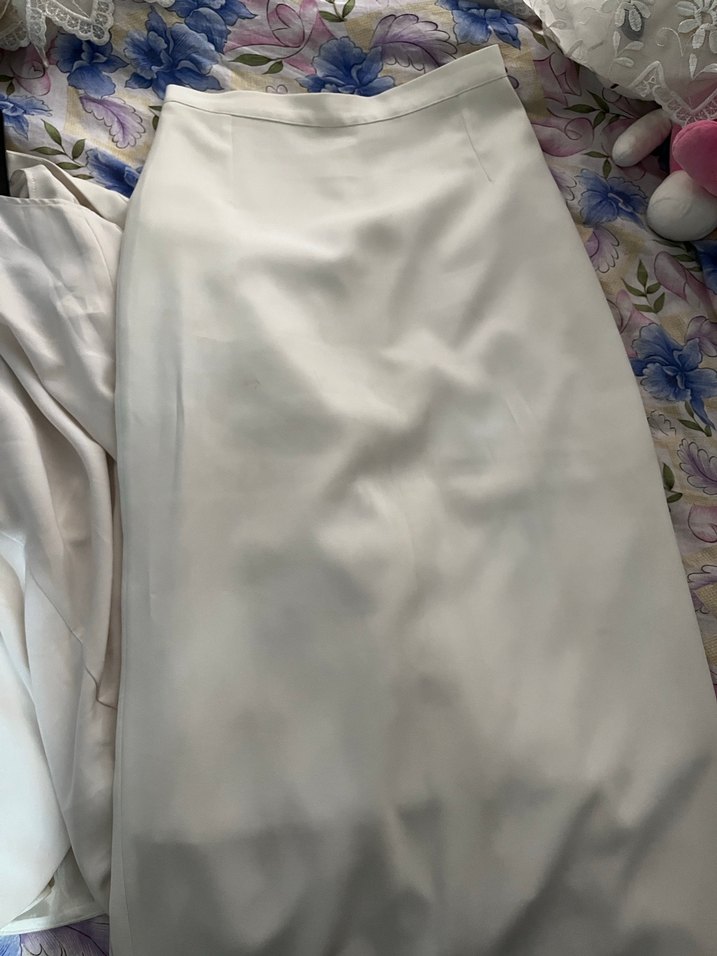 Beyaz Drapeli Kadın Uzun Etek - Görsel 2