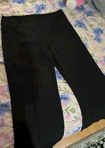 Kadın Siyah ve beyaz simli Uzun Kumaş Pantolon - Görsel 2