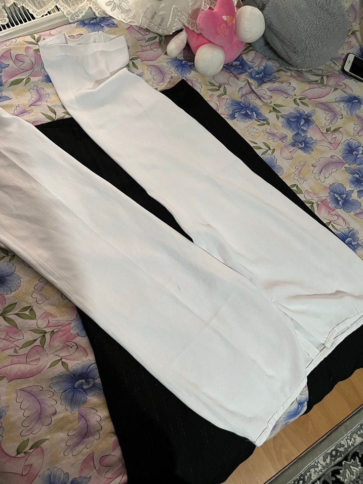 Kadın Siyah ve beyaz simli Uzun Kumaş Pantolon - Görsel 3