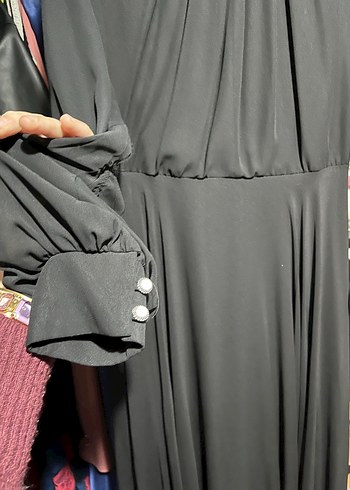 Uzun Siyah Drapeli Gotik Kadın abiye - Görsel 3