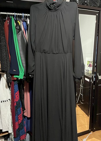 Uzun Siyah Drapeli Gotik Kadın abiye - Görsel 2