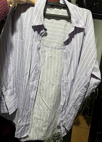 Düğmeli Uzun Kollu Mor Kadın Gömlek - Görsel 2