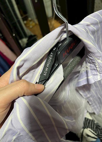 Düğmeli Uzun Kollu Mor Kadın Gömlek - Görsel 3