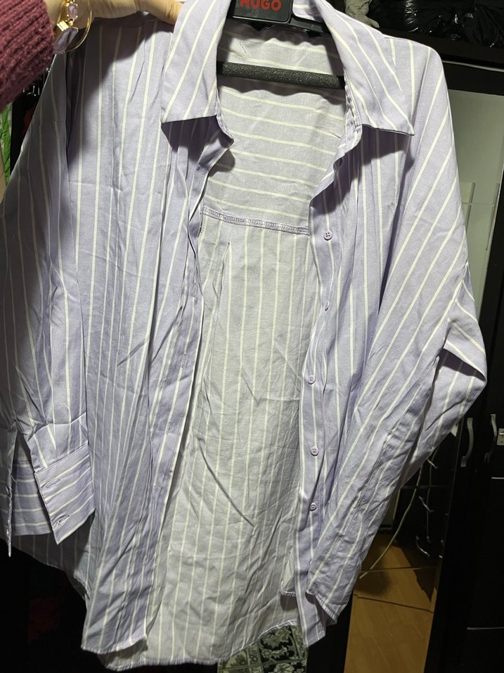 Düğmeli Uzun Kollu Mor Kadın Gömlek - Görsel 2