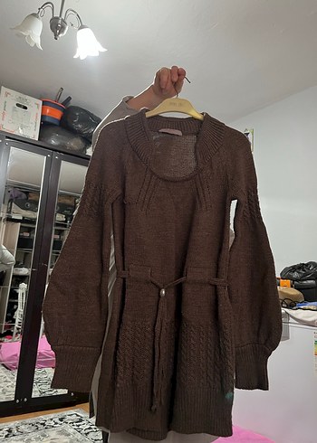 Bohem Tarz Kahverengi Örgü Kadın Kazak - Görsel 2