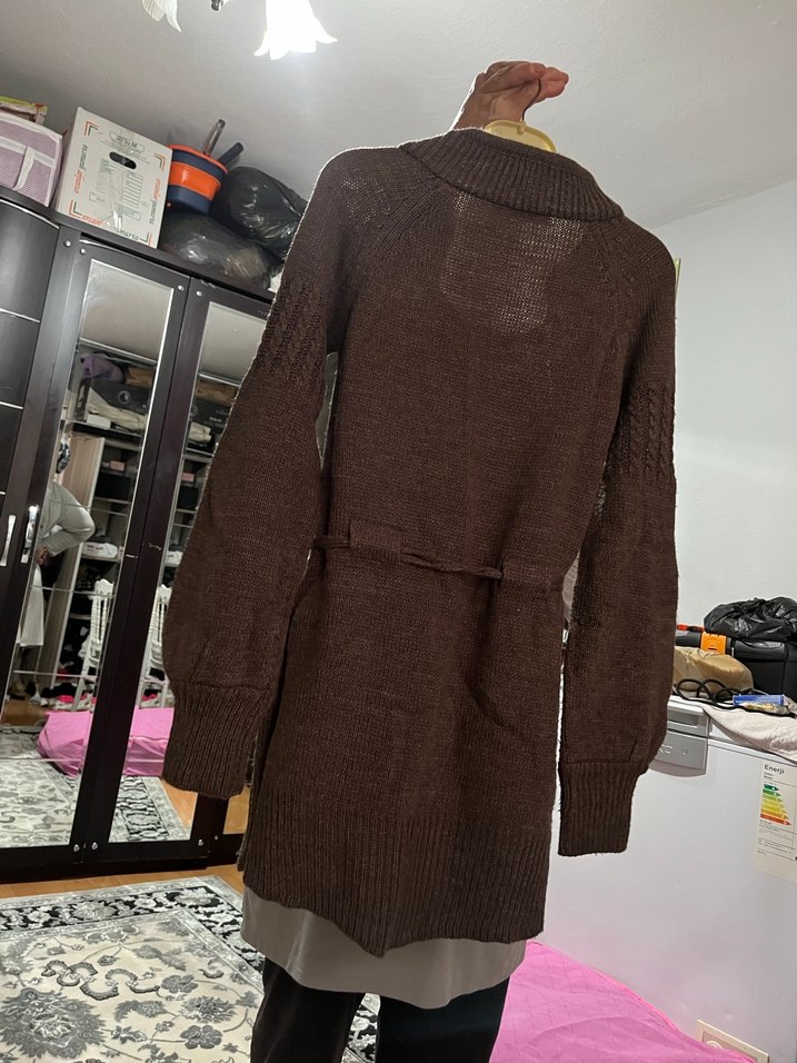 Bohem Tarz Kahverengi Örgü Kadın Kazak - Görsel 3