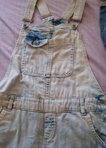 Mavi Bağlamalı Mini Kot Tulum - Görsel 4