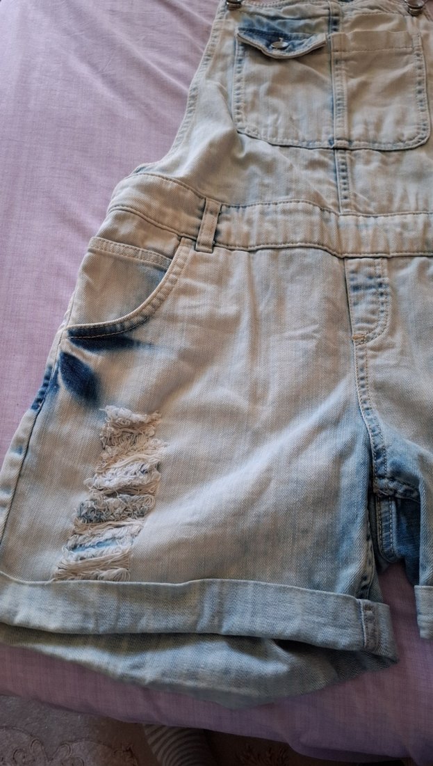 Mavi Bağlamalı Mini Kot Tulum - Görsel 3