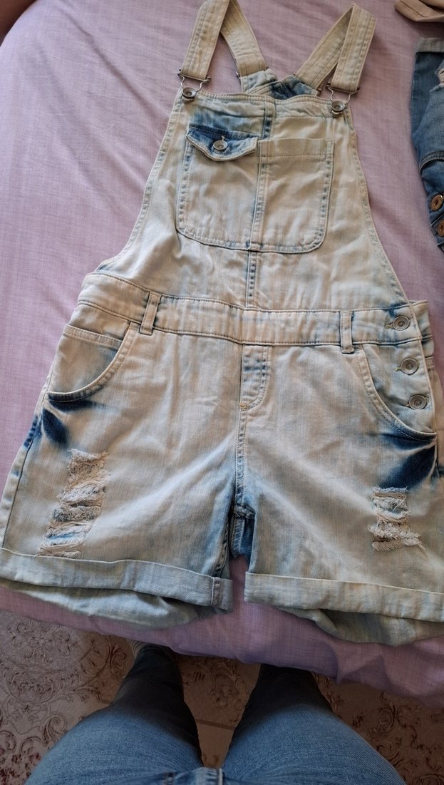 Mavi Bağlamalı Mini Kot Tulum - Görsel 2