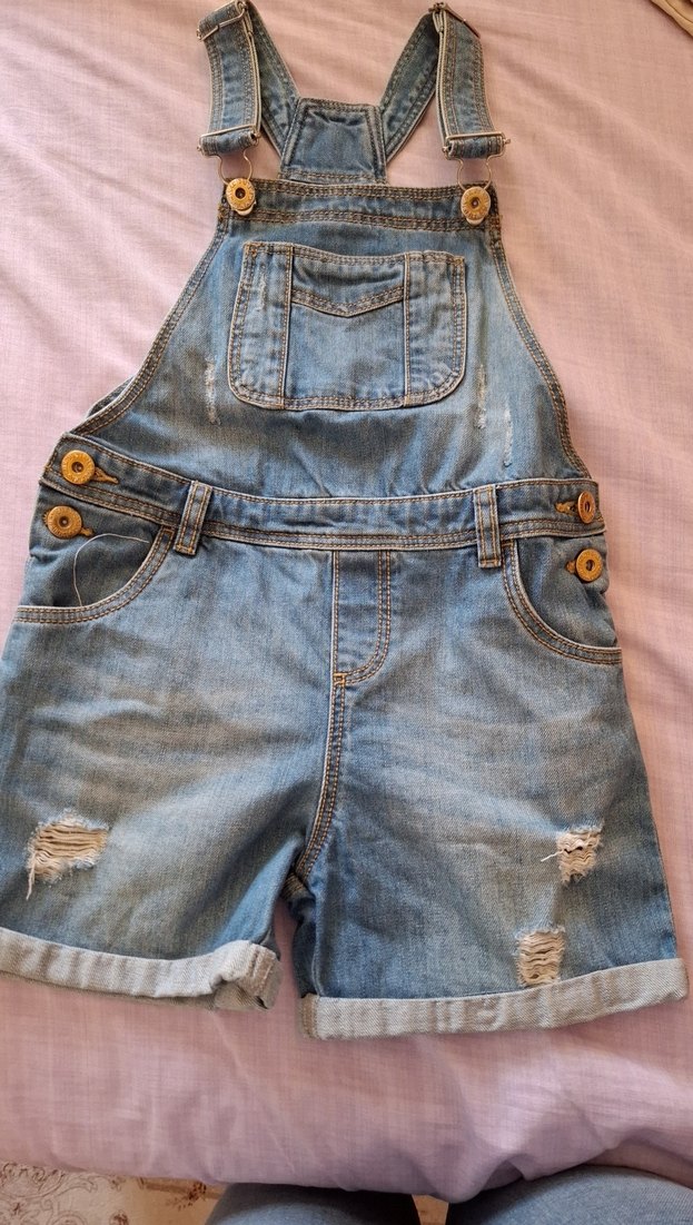 Kızlar için Geniş Kesim Kot Salopet - Görsel 3