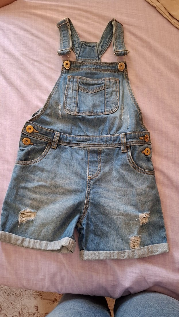 Kızlar için Geniş Kesim Kot Salopet - Görsel 2