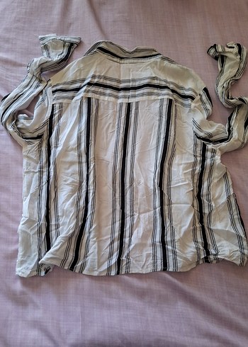 Gri Çizgili Kadın Uzun Kollu Gömlek - Görsel 9