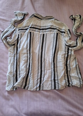 Gri Çizgili Kadın Uzun Kollu Gömlek - Görsel 7