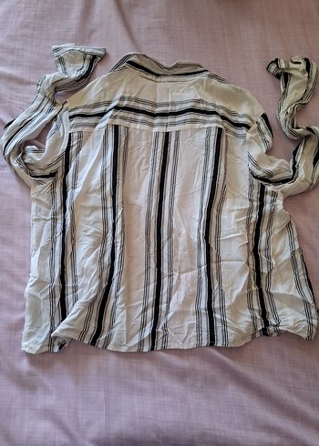 Gri Çizgili Kadın Uzun Kollu Gömlek - Görsel 8