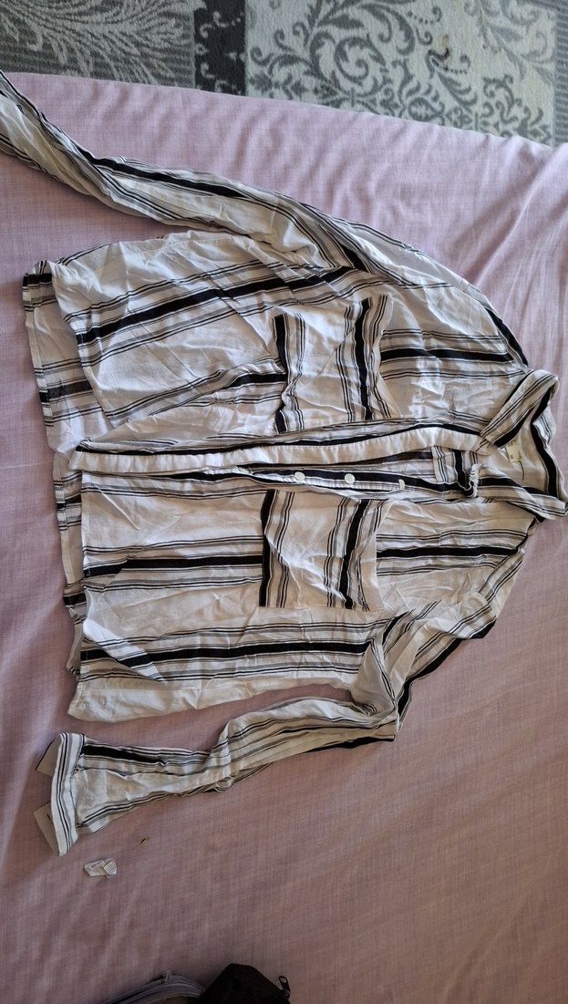 Gri Çizgili Kadın Uzun Kollu Gömlek - Görsel 2