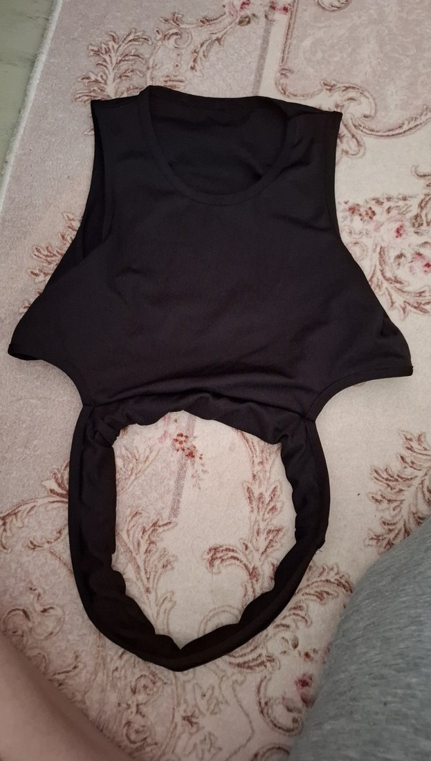 Siyah Kolsuz Mini Crop Top - Görsel 2