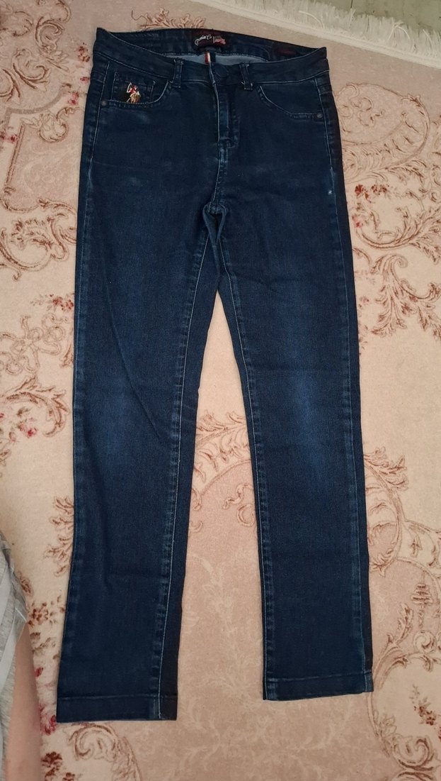 Koyu Mavi Kemerli Kız Denim Pantolon - Görsel 2