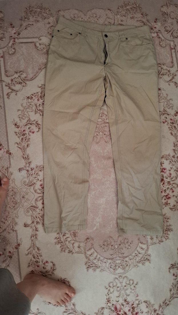 Bej Keten Bol Kesim Kadın Pantolon - Görsel 3