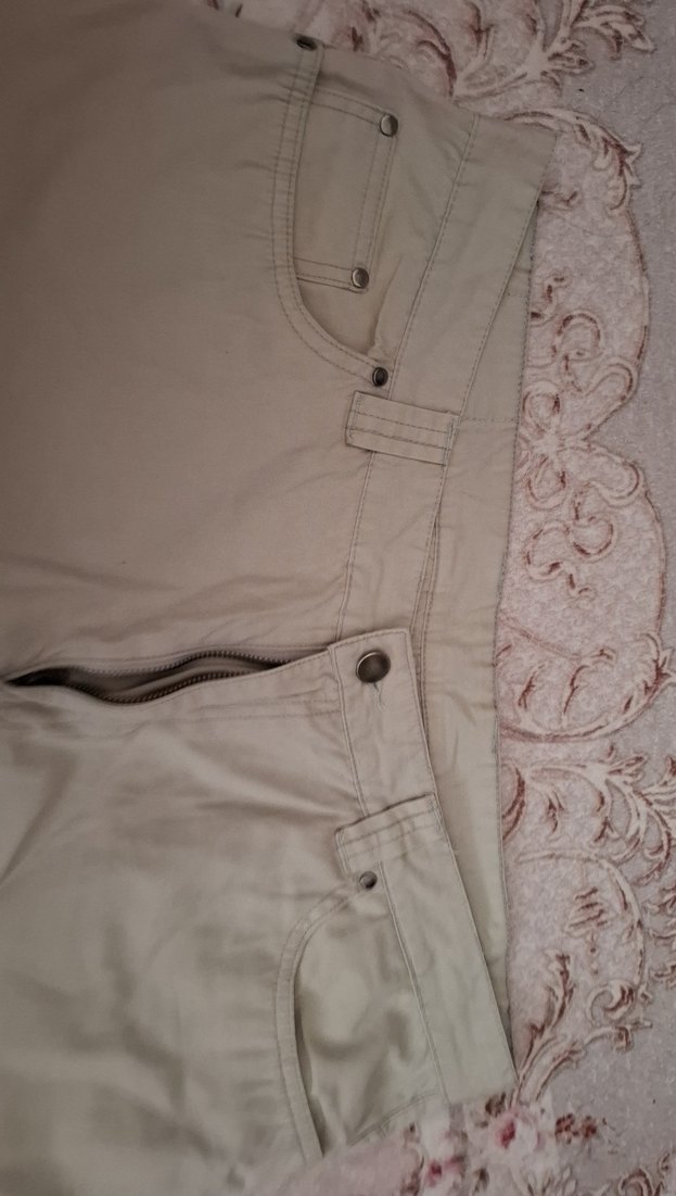 Bej Keten Bol Kesim Kadın Pantolon - Görsel 4