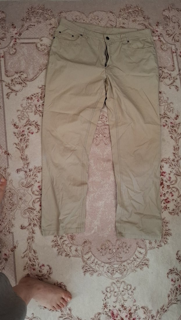 Bej Keten Bol Kesim Kadın Pantolon - Görsel 2