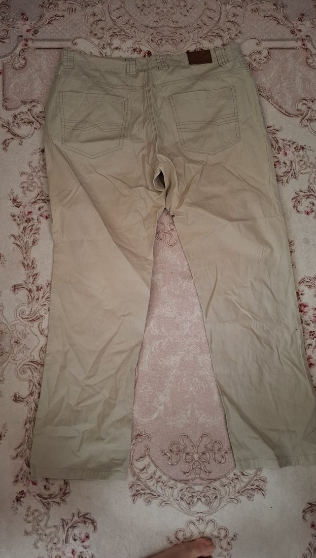 Bej Keten Bol Kesim Kadın Pantolon - Görsel 5