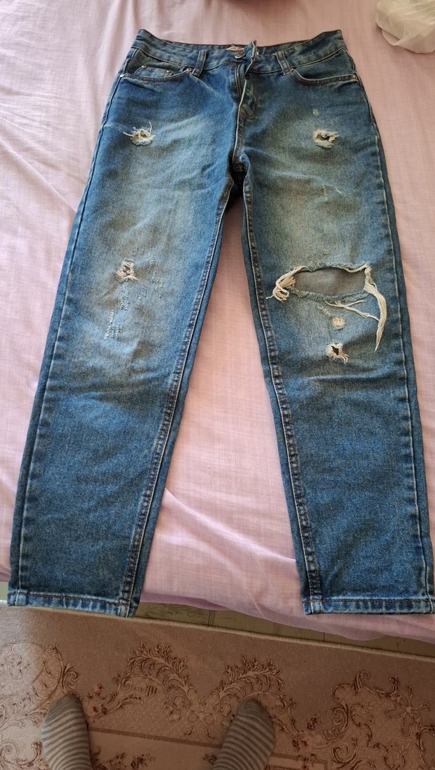 Kadın Mavi Rahat Kesim Denim Pantolon - Görsel 3