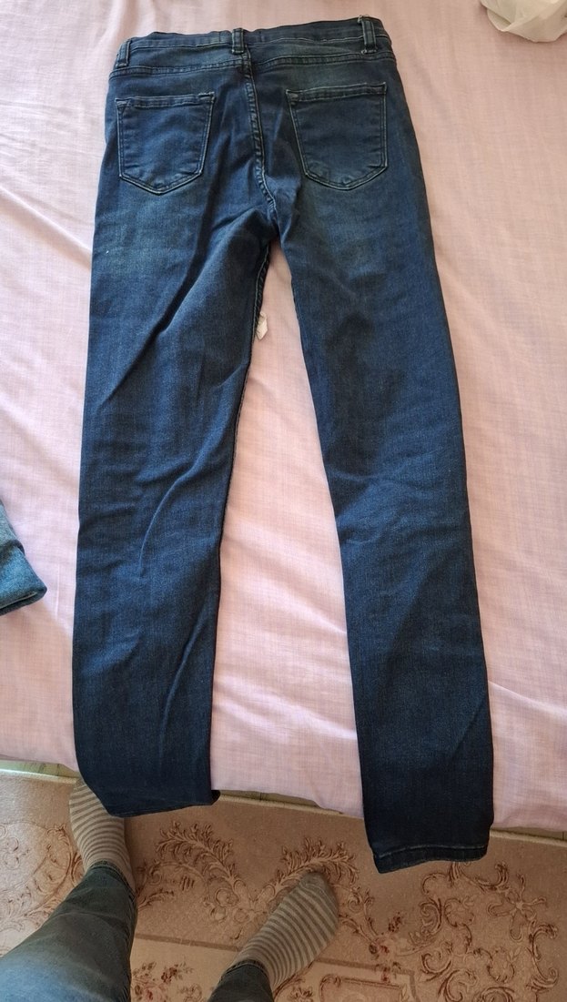 Kadın Mavi Sade Dar Kesim Midi Kot Pantolon - Görsel 4