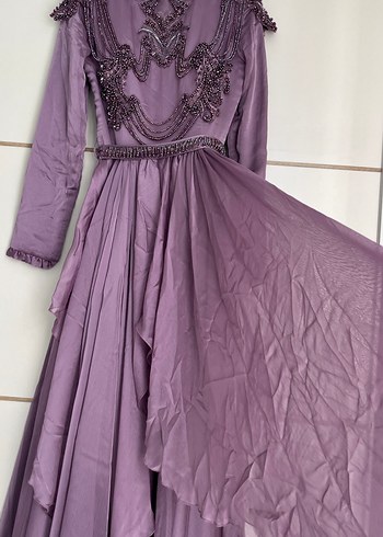 38 Beden mor Renk Mor Nakışlı Uzun Vintage Elbise