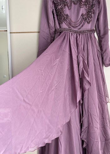 38 Beden Mor Nakışlı Uzun Vintage Elbise