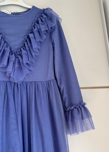 36 Beden mor Renk Uzun Kollu Mor Volanlı Kadın Elbise