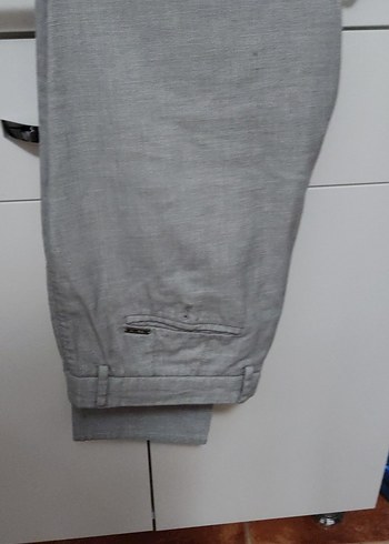 Gri Keten  erkek Pantolon - Görsel 2