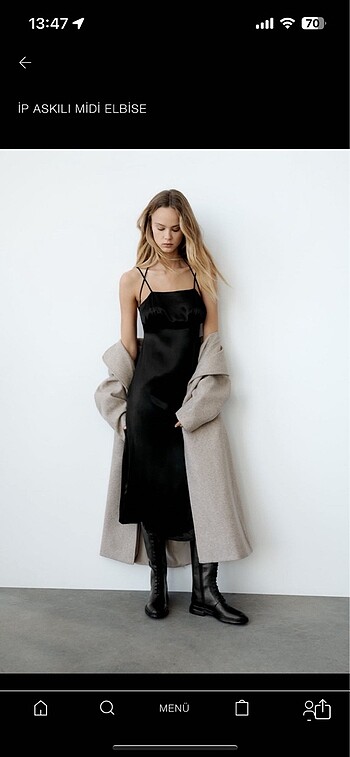 Zara model saten elbise
