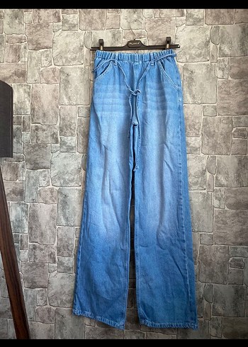 xs Beden Kadın Mavi Kemerli Bol Kesim Denim Pantolon