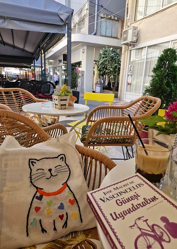 Tasarımcı Kedi desenli, keten bez çanta