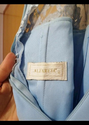 36 Beden mavi Renk Alfabeta marka Dantel İşlemeli Mavi Uzun Abiye Elbise