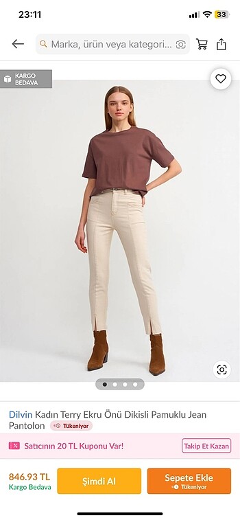 Dilvin ekru pantalon