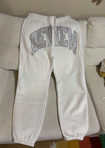 Beyaz Payetli Rahat Kesim Sweatpant