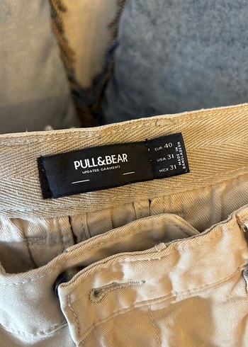 Pull and Bear Bej Kemerli Bol Kesim Erkek Denim Pantolon