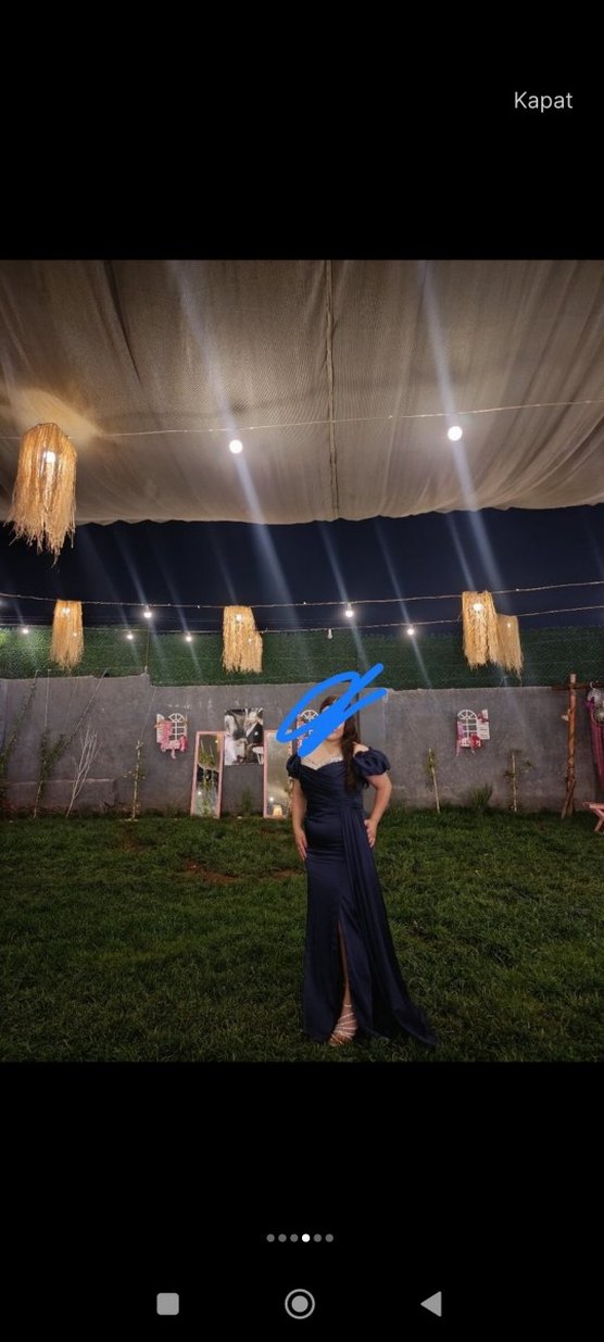 Mavi Halter Yaka Uzun Bohem Elbise - Görsel 2