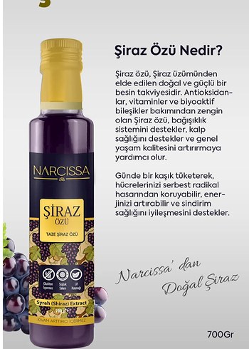 Diğer Narcissa Şiraz Üzü Özü Bağışıklık Destek Şurubu